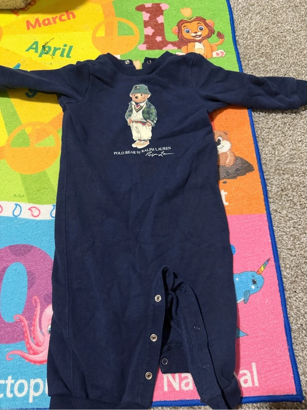 Ralph Lauren Navy Polo Bear Long Sleeve One-Piece Footie